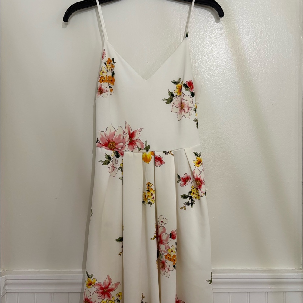 Soprano Floral Midi Dress in Cream with Pink and Yellow Accents -